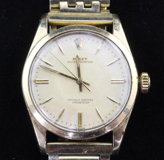 A gentlemans 1950s gold plated and steel Rolex Oyster Perpetual wrist watch,